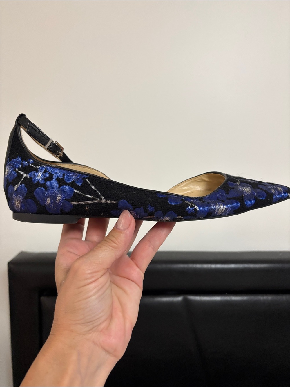 Sam Edelman Navy Blue Floral Pointed D'Orsay Flats - Picture 6 of 11